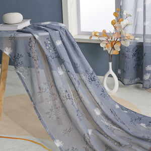 Curtain with Tab-Top Hanging and Botanical Patterns 1 Piece - Gray, H x W 245 x 140cm