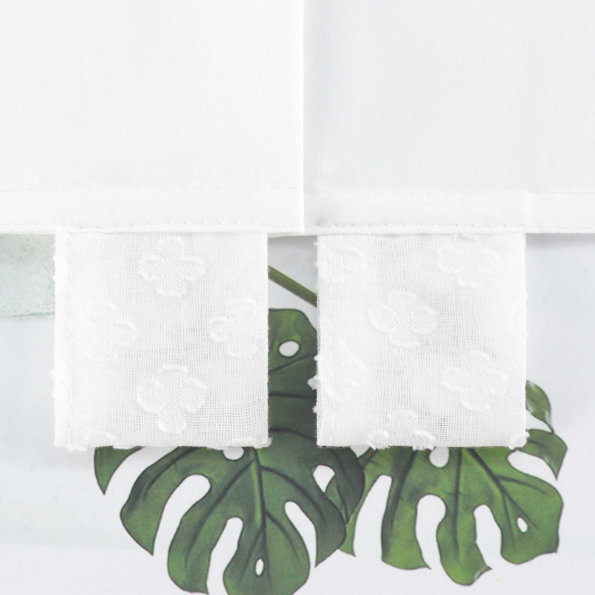 Cafe Curtain in Patchwork Style with Clover Pattern, 2 Pieces, with Tab-Top Design - White, H x W 90 x 90cm