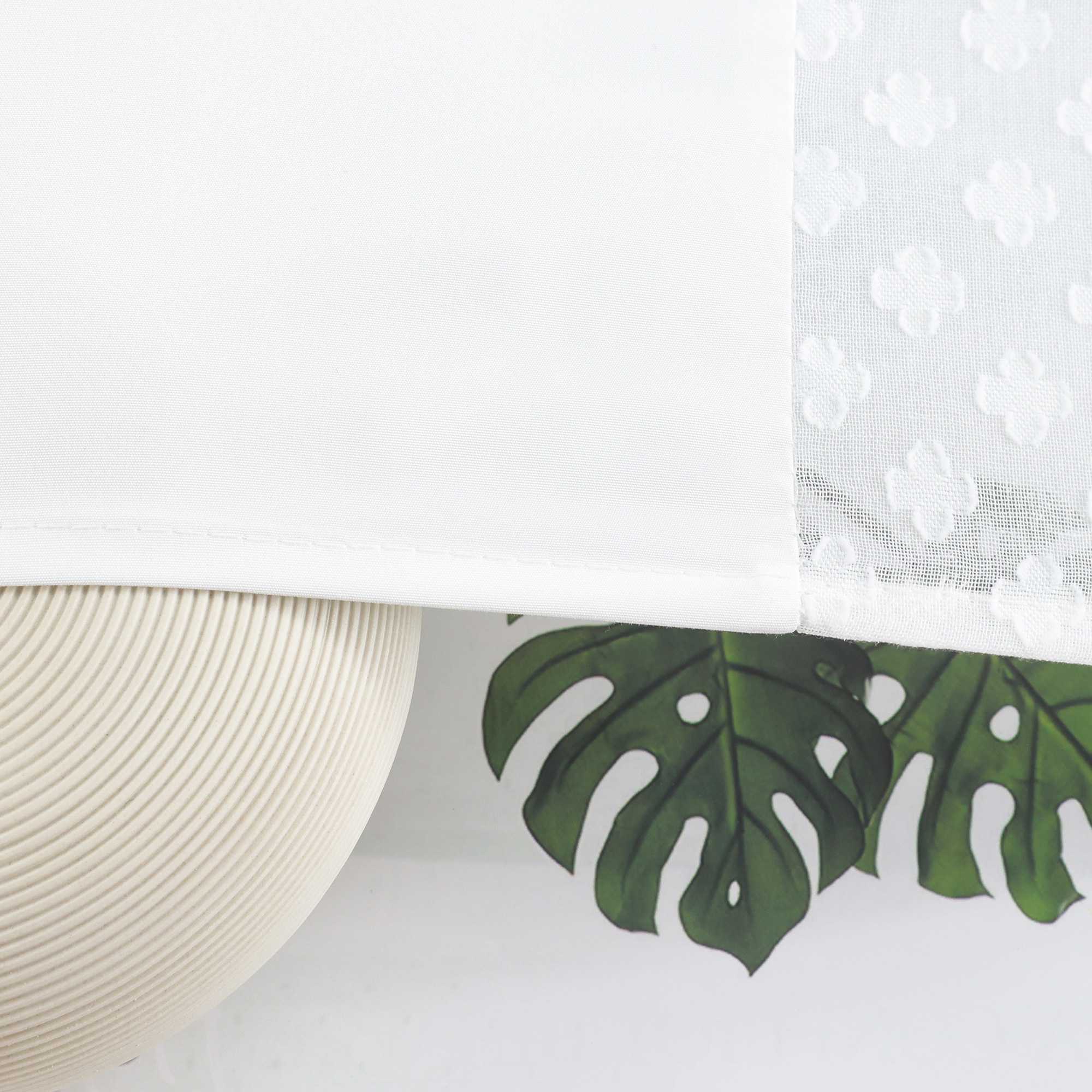 Cafe Curtain in Patchwork Style with Clover Pattern, 2 Pieces, with Rod-Pocket Design - White, H x W 60 x 90cm