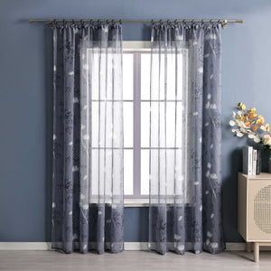 Curtain with Curtain Tape with Botanical Pattern 1 Piece - Gray, W x H 140 x 145cm