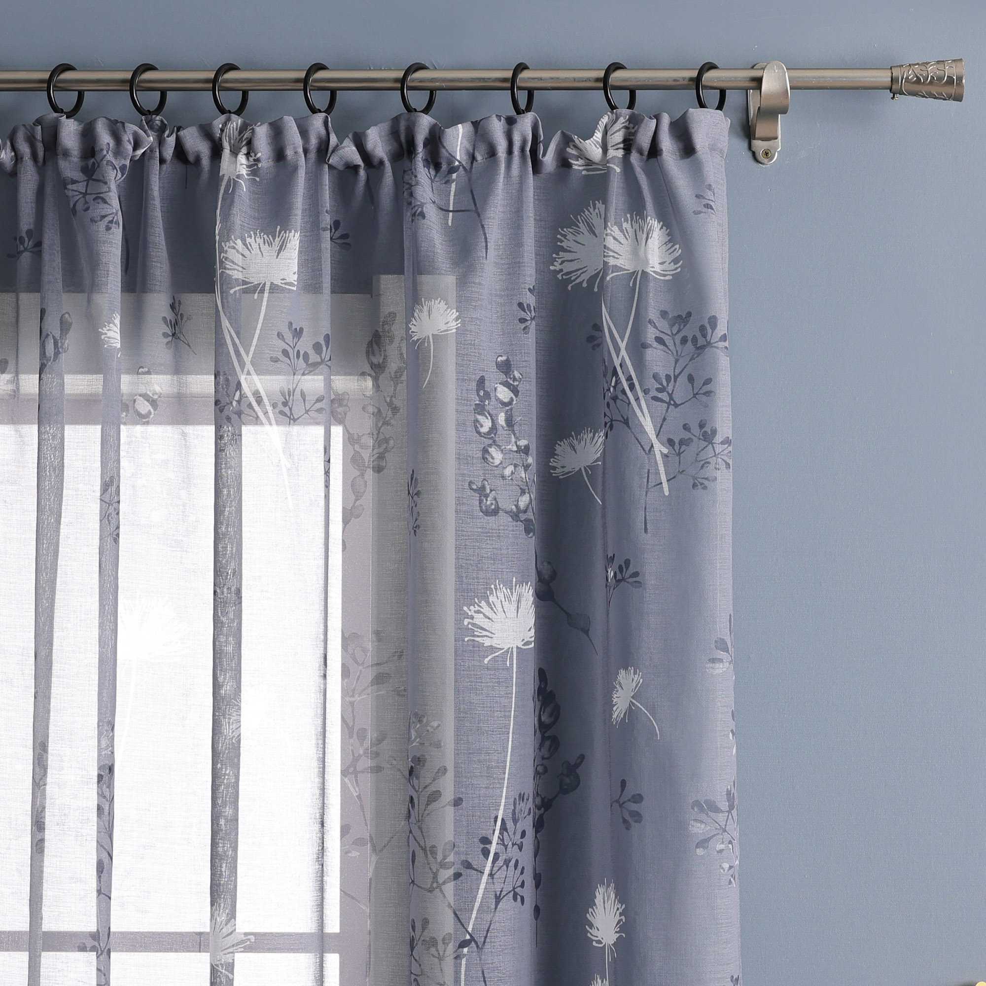 Curtain with Curtain Tape with Botanical Pattern 1 Piece - Gray, W x H 140 x 225cm