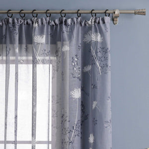 Curtain with Curtain Tape with Botanical Pattern 1 Piece - Gray, W x H 140 x 225cm