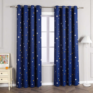 Blackout Grommet Curtain Opaque with Star Pattern Thermal - Blue, W x H 135 x 225cm