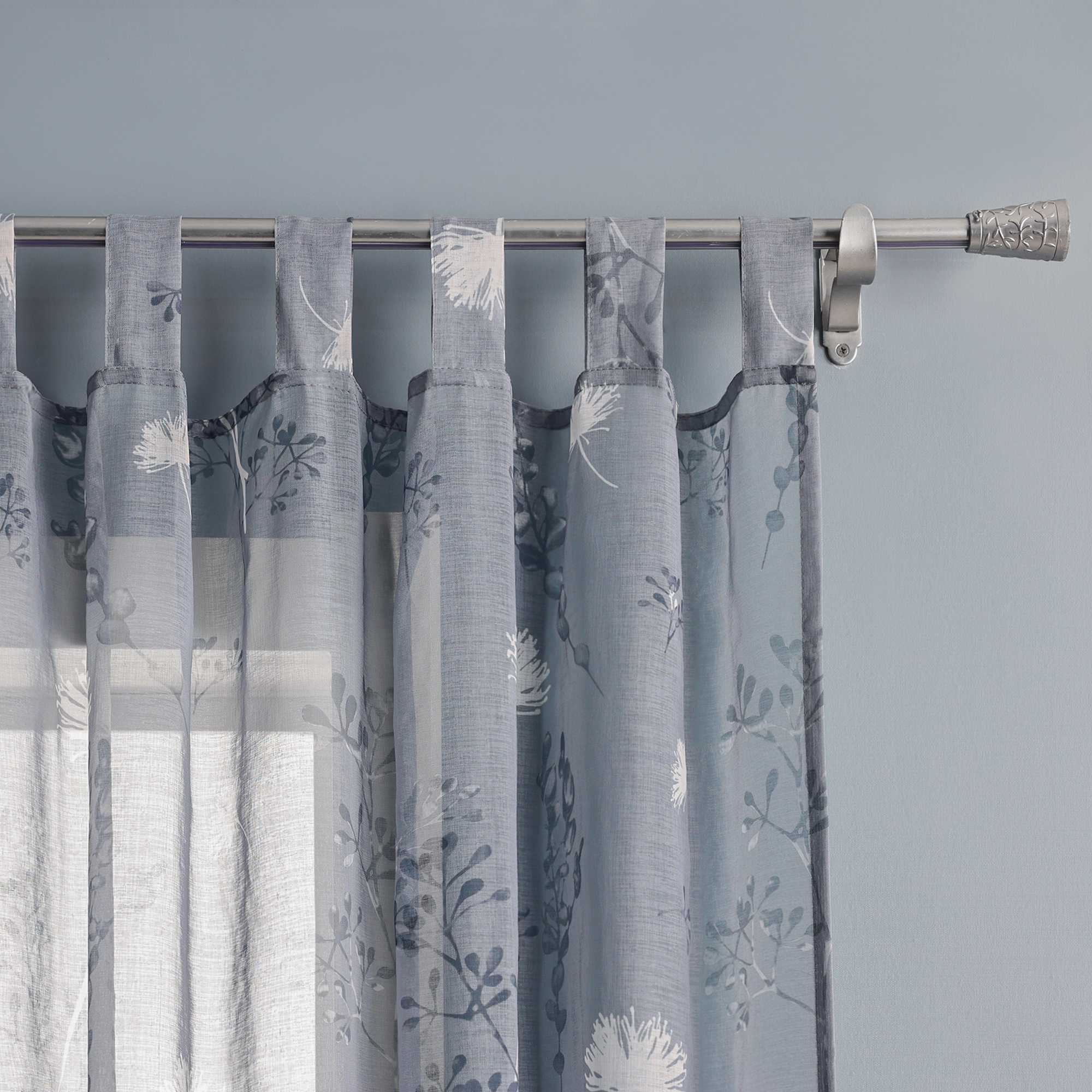 Curtain with Tab-Top Hanging and Botanical Patterns 1 Piece - Gray, H x W 225 x 140cm