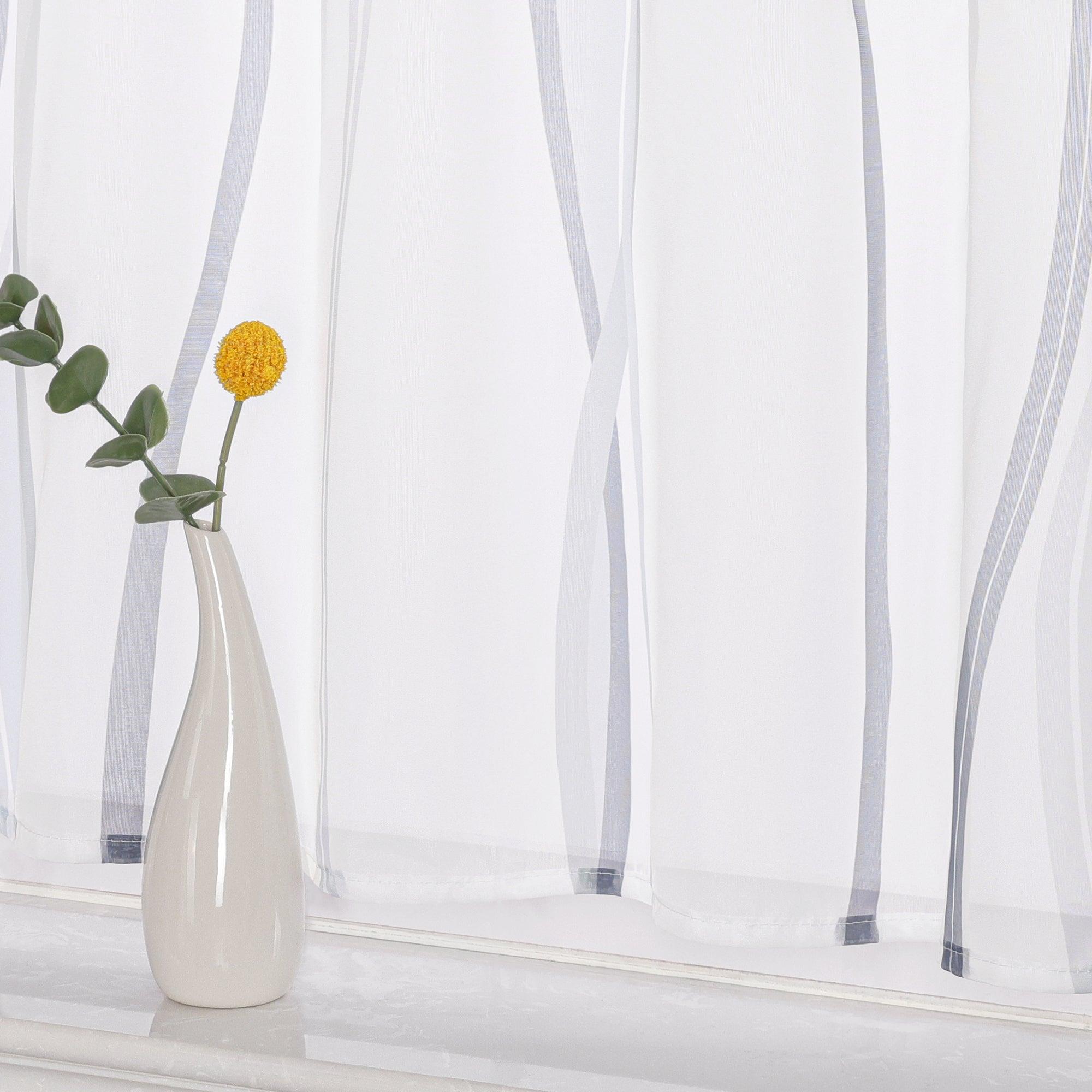 Cafe Curtain with Tab-Top Hanging and Stripe Pattern 1 Piece - Gray, H x W 30 x 120cm