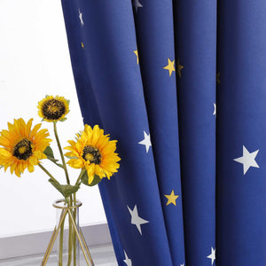 Blackout Grommet Curtain Opaque with Star Pattern Thermal - Blue, W x H 135 x 245cm