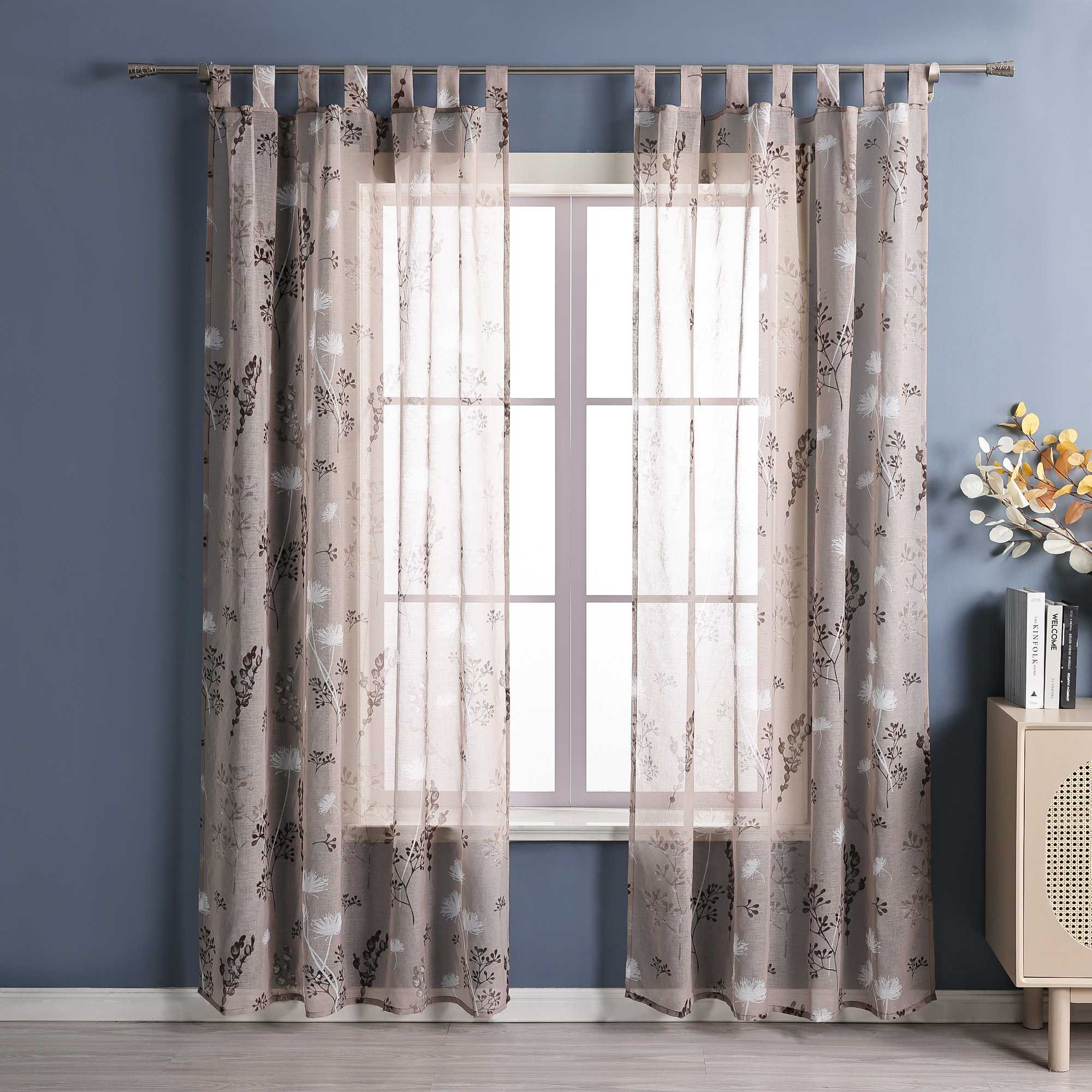 Curtain with Tab-Top Hanging and Botanical Patterns 1 Piece