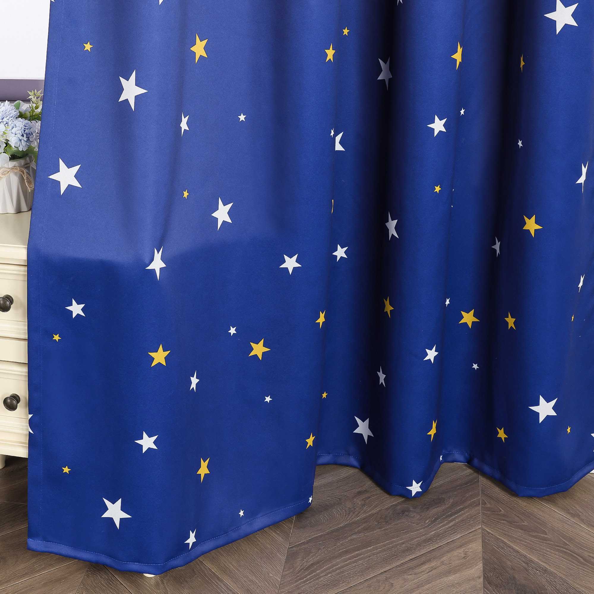 Blackout Grommet Curtain Opaque with Star Pattern Thermal - Blue, W x H 135 x 260cm
