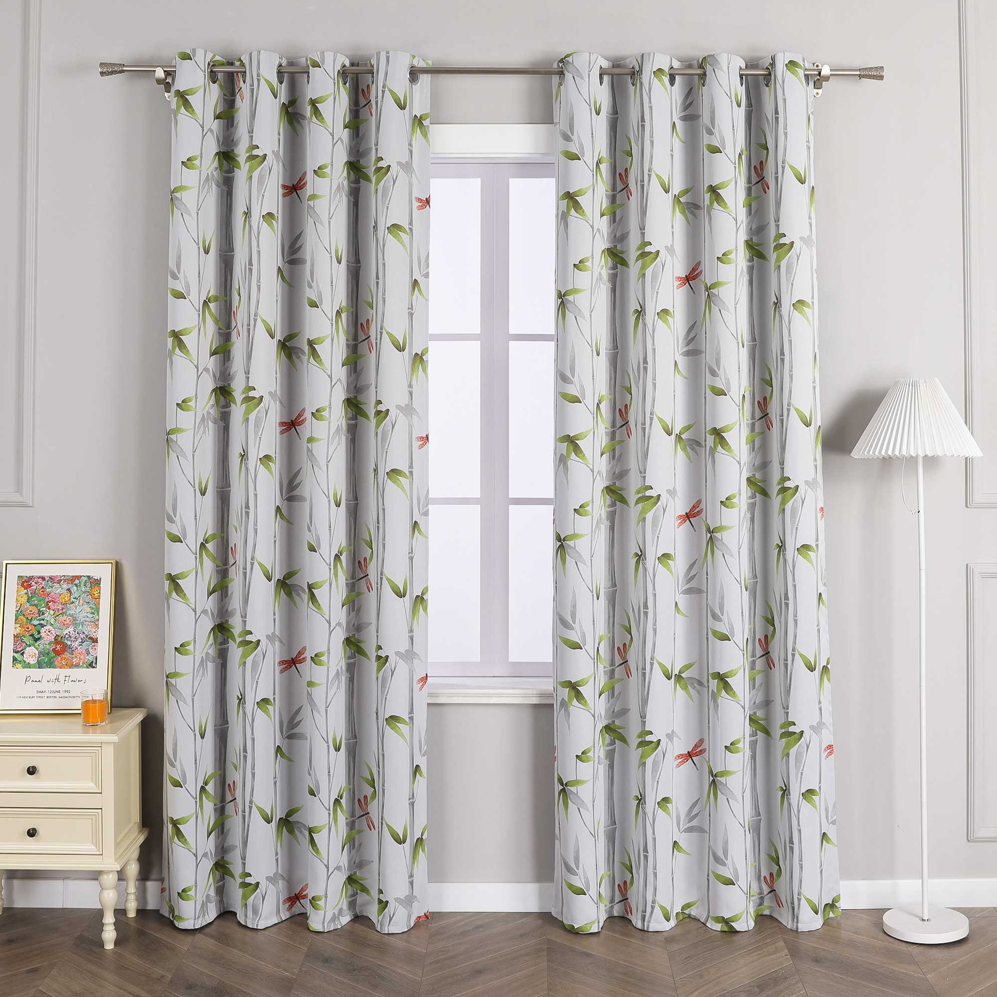 Blackout Grommet Curtain Opaque with Bamboo Pattern Thermal - Multicolor, W x H 135 x 175cm