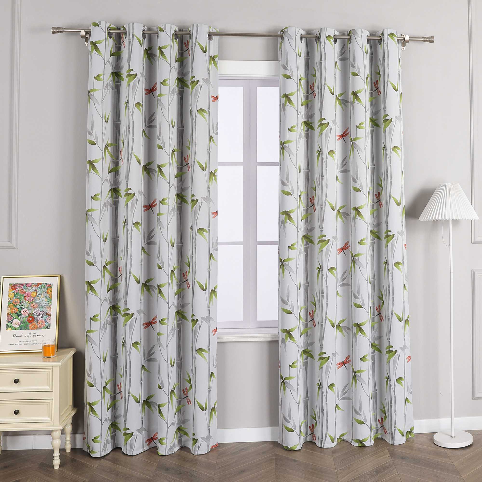 Blackout Grommet Curtain Opaque with Bamboo Pattern Thermal - Multicolor, W x H 135 x 225cm