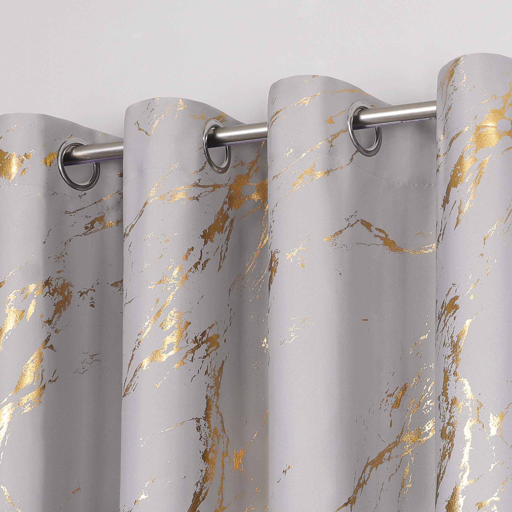 Blackout Curtain with Marble-Look Curtain Panel 1 Piece - Silver, H x W 225 x 280 cm