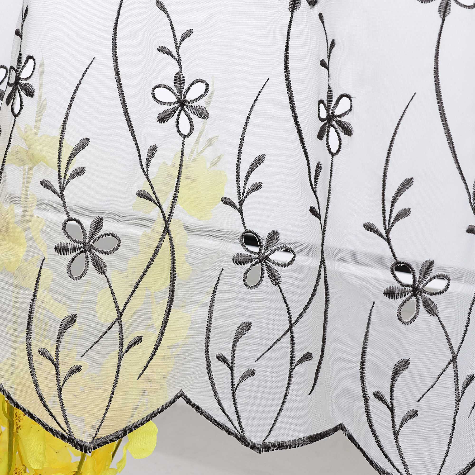 Cafe Curtain Country Style with Floral Pattern - White, W x H 140 x 60cm