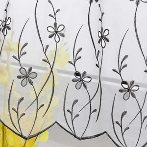 Cafe Curtain Country Style with Floral Pattern - White, W x H 140 x 60cm