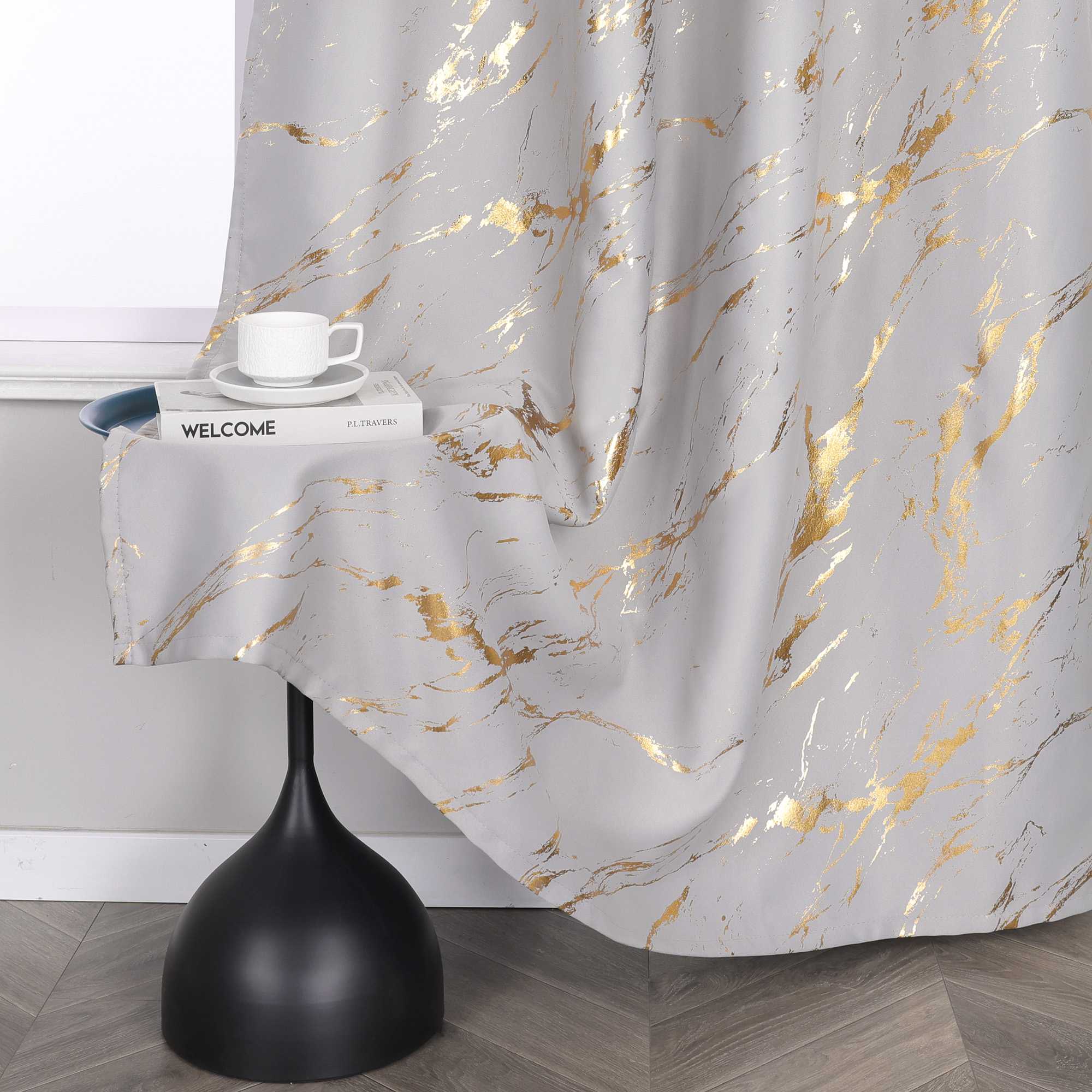 Blackout Curtain with Marble-Look Curtain Panel 1 Piece