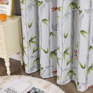 Blackout Grommet Curtain Opaque with Bamboo Pattern Thermal - Multicolor, W x H 135 x 245cm