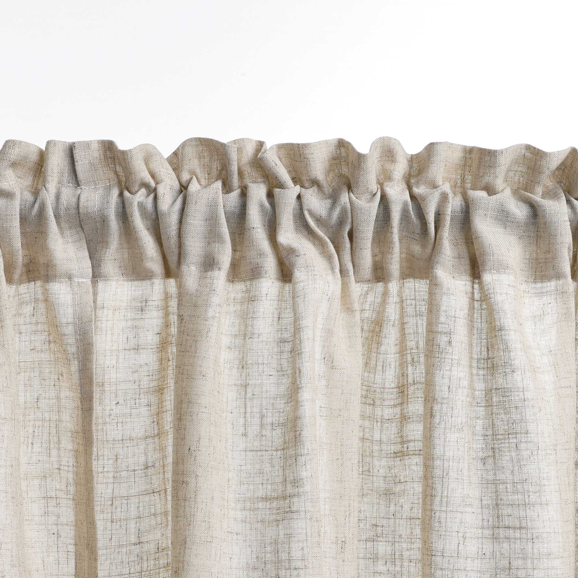 Cafe Curtain with Curtain Tape with Check Pattern in Linen-Look Fabric Set of 2 - Brown, H x W 120 x 125cm