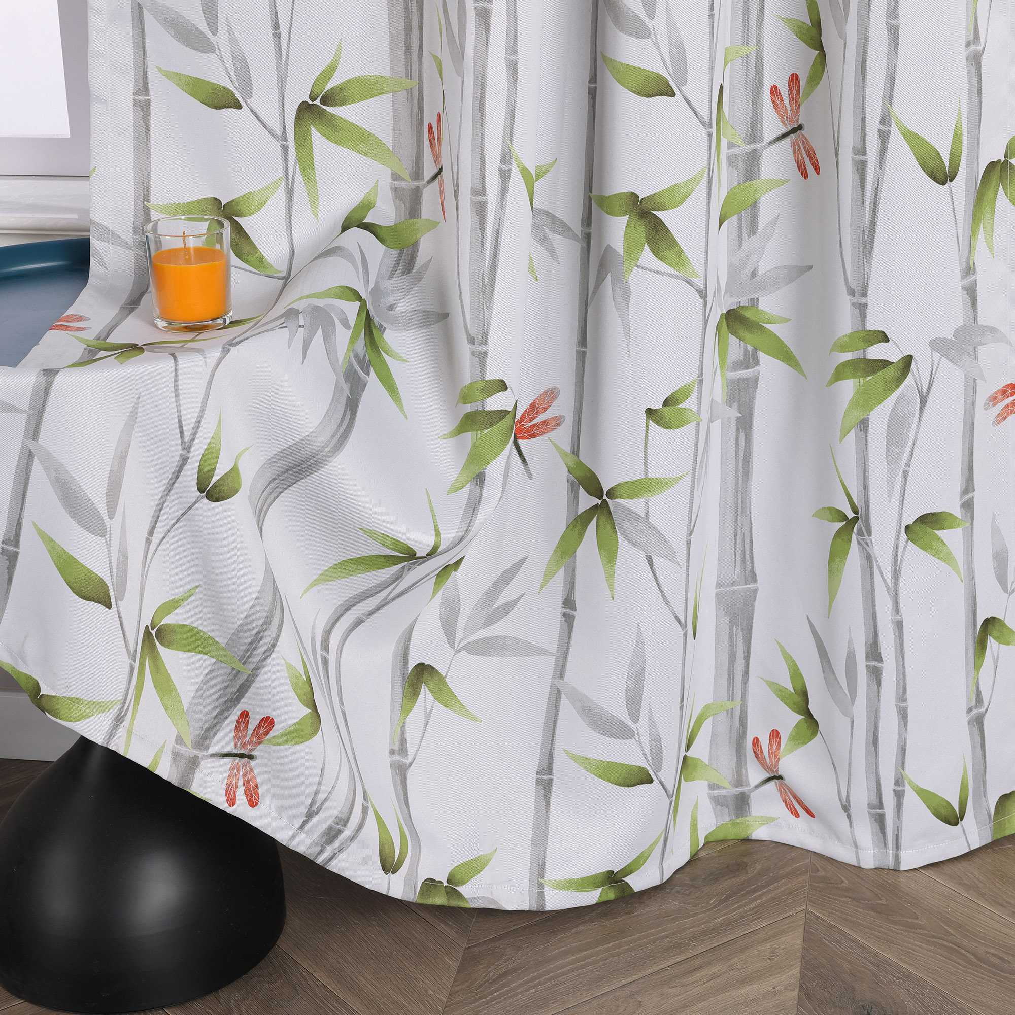 Blackout Grommet Curtain Opaque with Bamboo Pattern Thermal