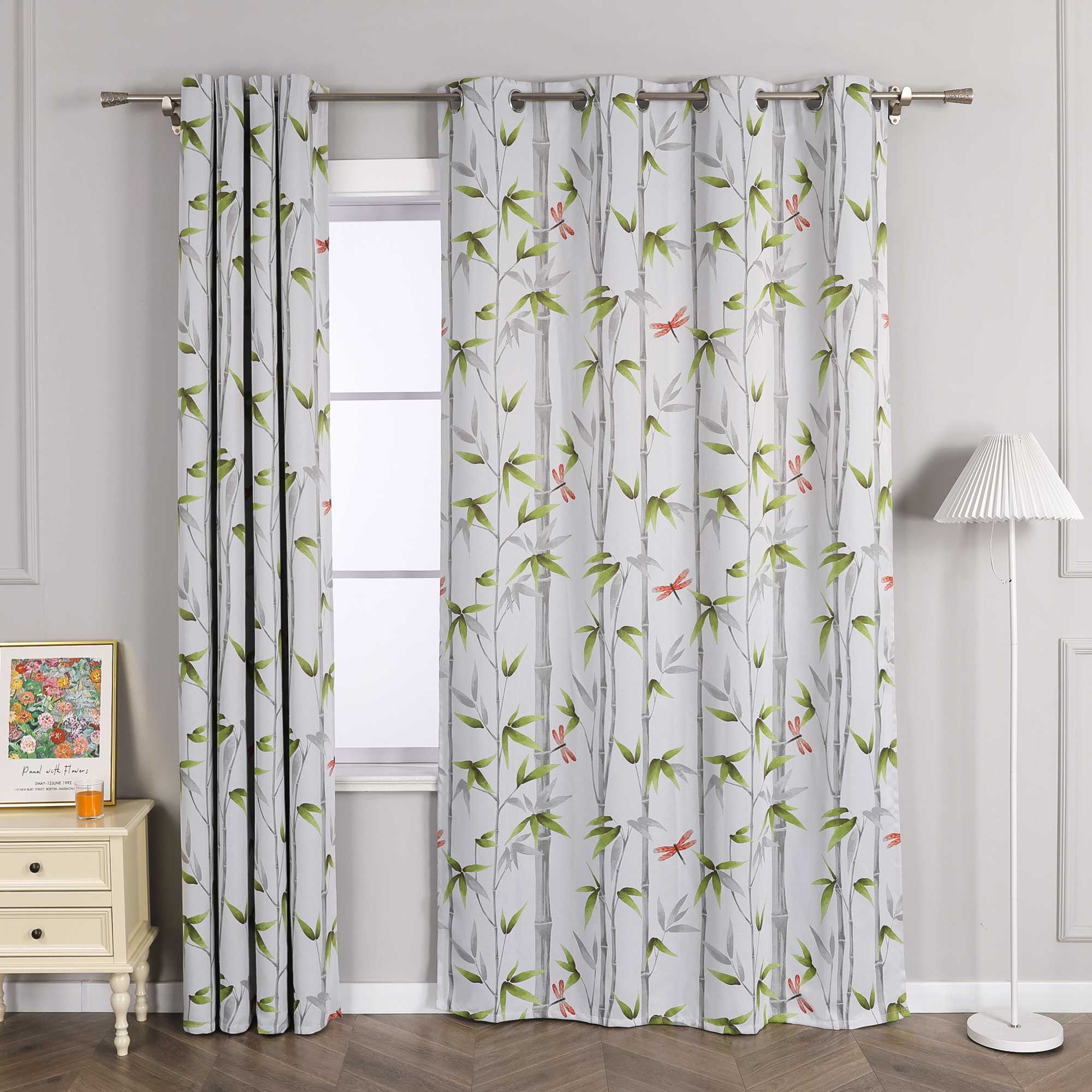 Blackout Grommet Curtain Opaque with Bamboo Pattern Thermal - Multicolor, W x H 135 x 145cm