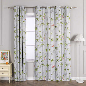Blackout Grommet Curtain Opaque with Bamboo Pattern Thermal - Multicolor, W x H 135 x 145cm