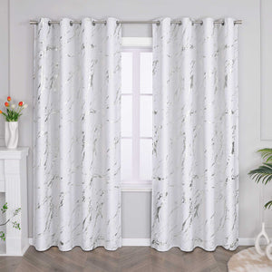 Blackout Curtain with Marble-Look Curtain Panel 1 Piece - Gold, H x W 145 x 140 cm