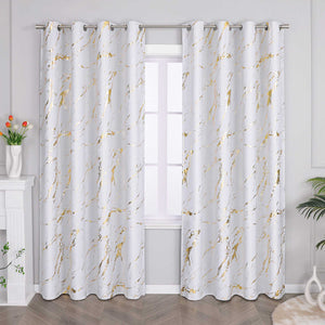 Blackout Curtain with Marble-Look Curtain Panel 1 Piece - Gray, H x W 145 x 140 cm