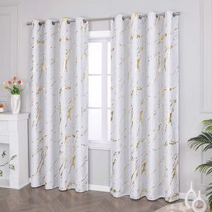 Blackout Curtain with Marble-Look Curtain Panel 1 Piece - Gray, H x W 175 x 140 cm