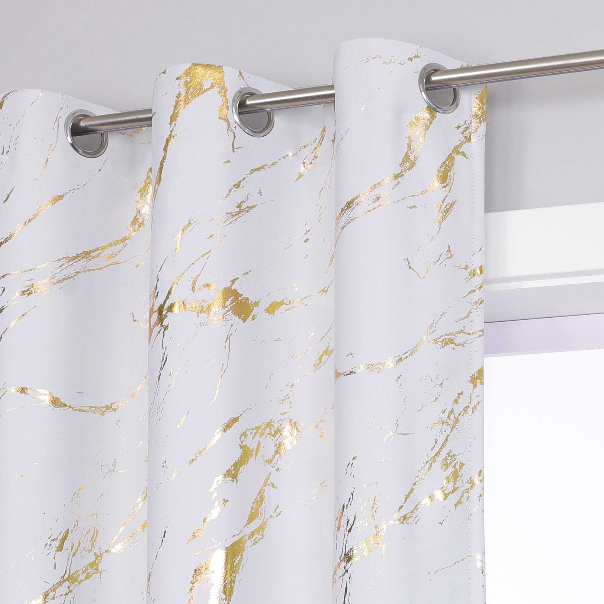 Blackout Curtain with Marble-Look Curtain Panel 1 Piece - Gray, H x W 225 x 140 cm