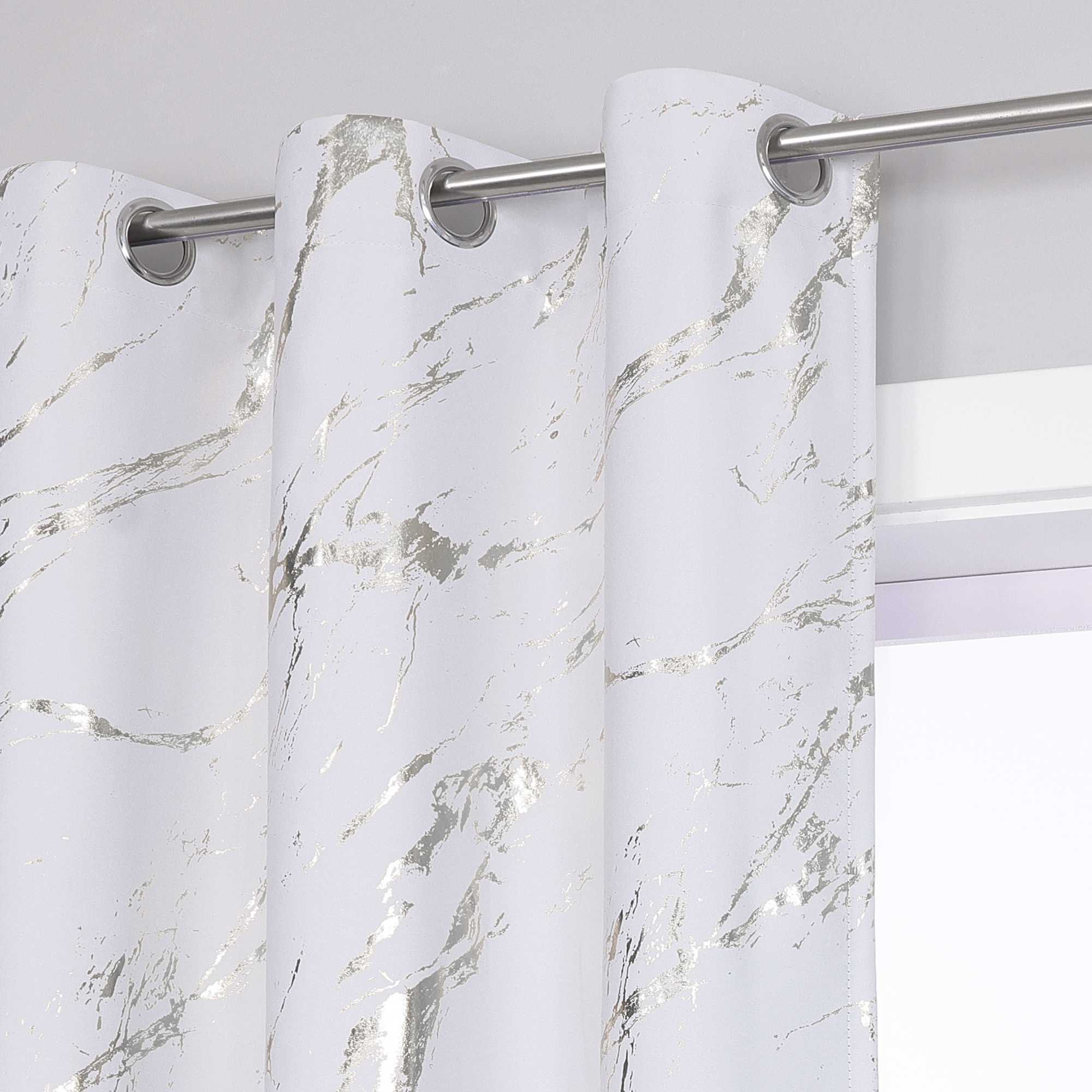 Blackout Curtain with Marble-Look Curtain Panel 1 Piece - Gold, H x W 225 x 140 cm