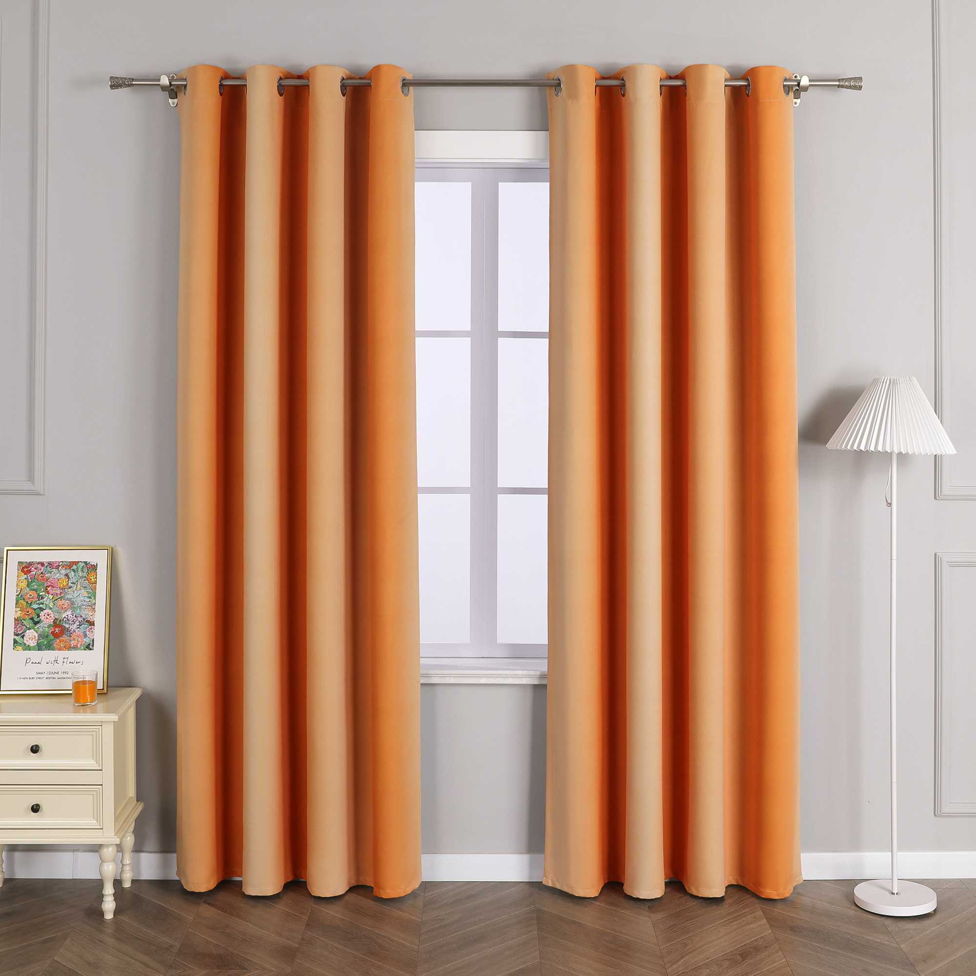 Blackout Grommet Curtain Gradient Thermal Minimalist Style 1 Piece - Brown, H x W 145 x 135 cm