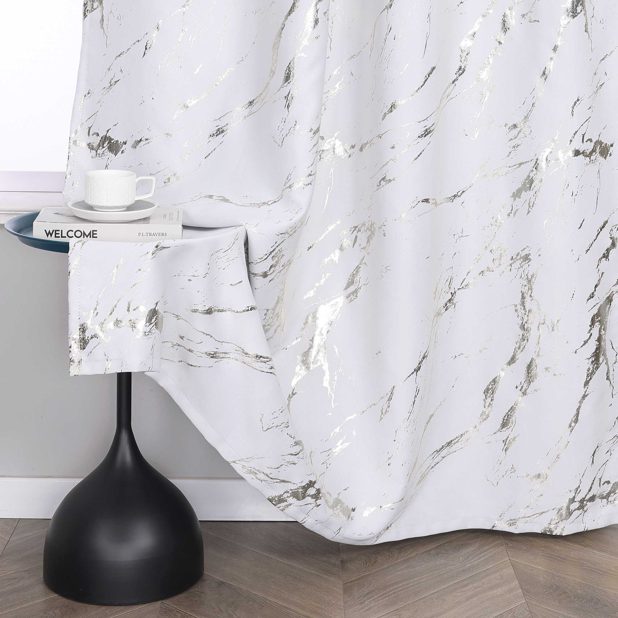 Blackout Curtain with Marble-Look Curtain Panel 1 Piece - Gray, H x W 225 x 200 cm