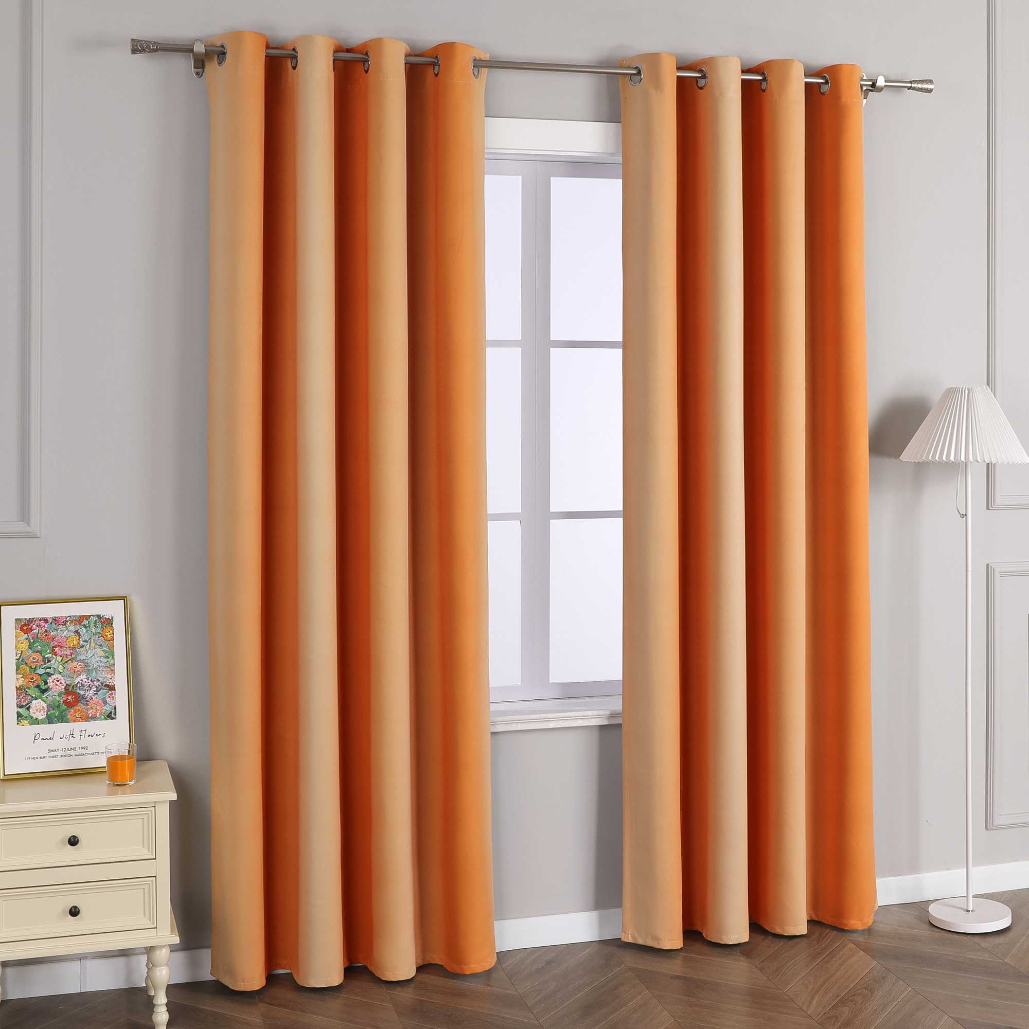 Blackout Grommet Curtain Gradient Thermal Minimalist Style 1 Piece - Brown, H x W 175 x 135 cm