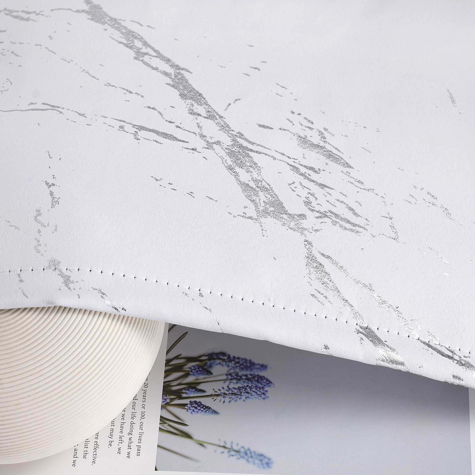 Blackout Curtain with Marble-Look Curtain Panel 1 Piece - Gray, H x W 225 x 280 cm