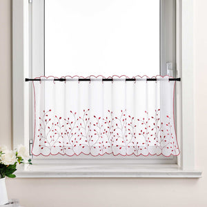 Cafe Curtain with Floral Embroidery/ Voile with Eyelet Header Country Style 1 Piece - Light Gray, H x W 45 x 120cm