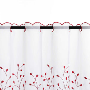 Cafe Curtain with Floral Embroidery/ Voile with Eyelet Header Country Style 1 Piece - Light Gray, H x W 60 x 140cm
