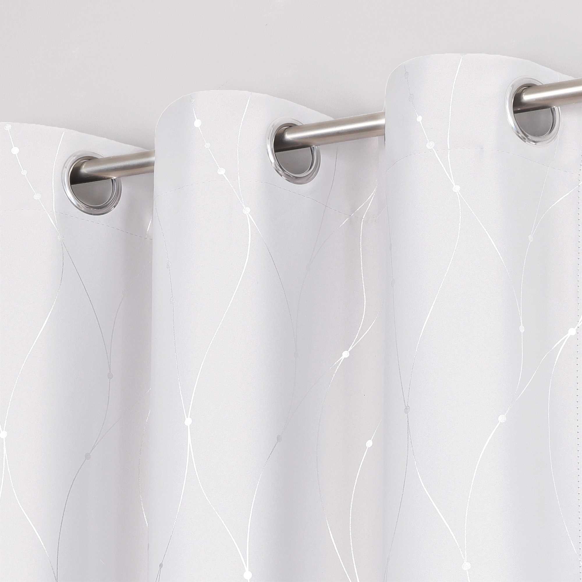 Blackout Grommet Curtain with Silver Accents - White, H x W 175 x 140 cm