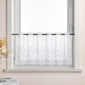 Cafe Curtain with Floral Embroidery/ Voile with Eyelet Header Country Style 1 Piece - Light Gray, H x W 45 x 90cm
