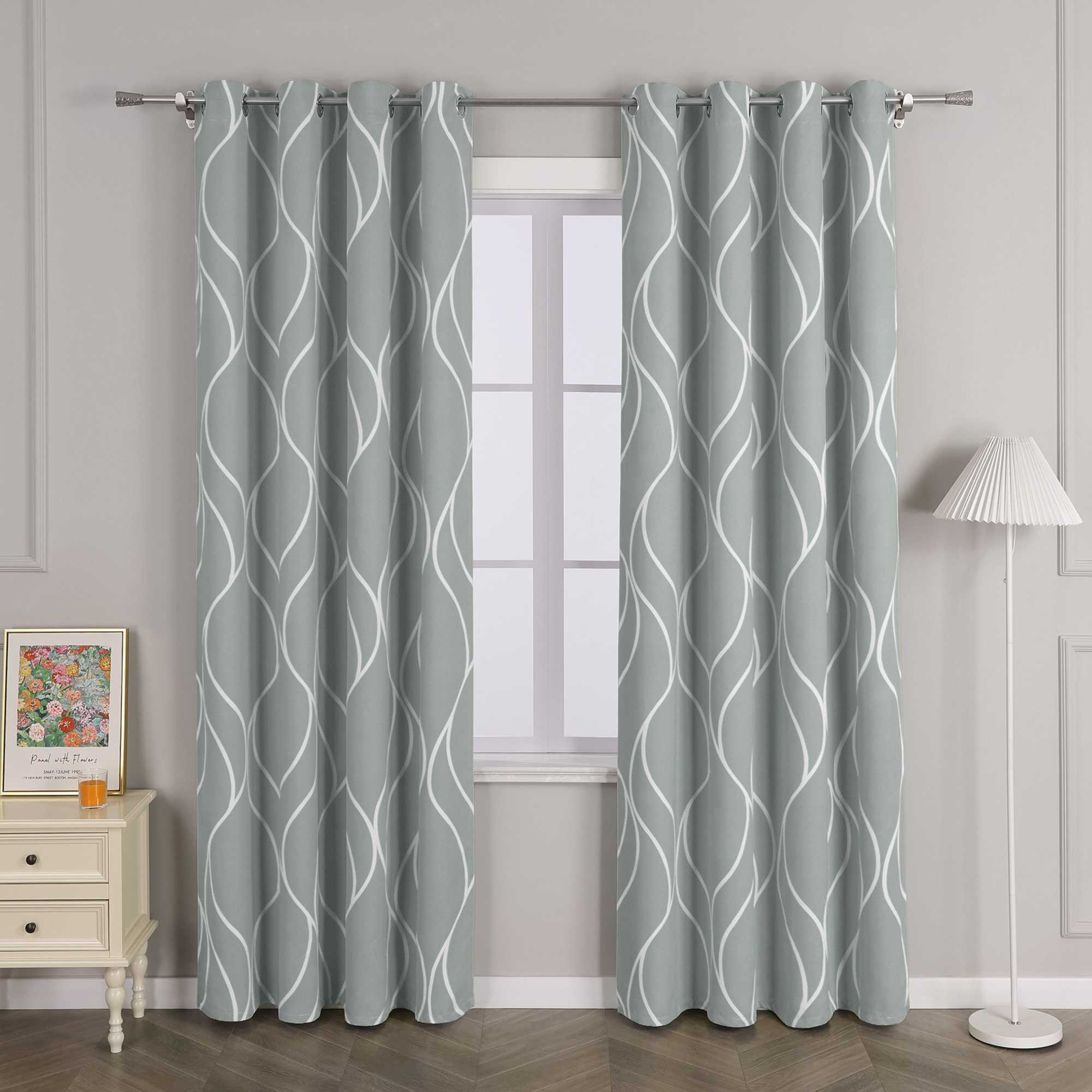 Blackout Grommet Curtain with Wave Pattern 1 Piece - Sand, W x H 135 x 145cm