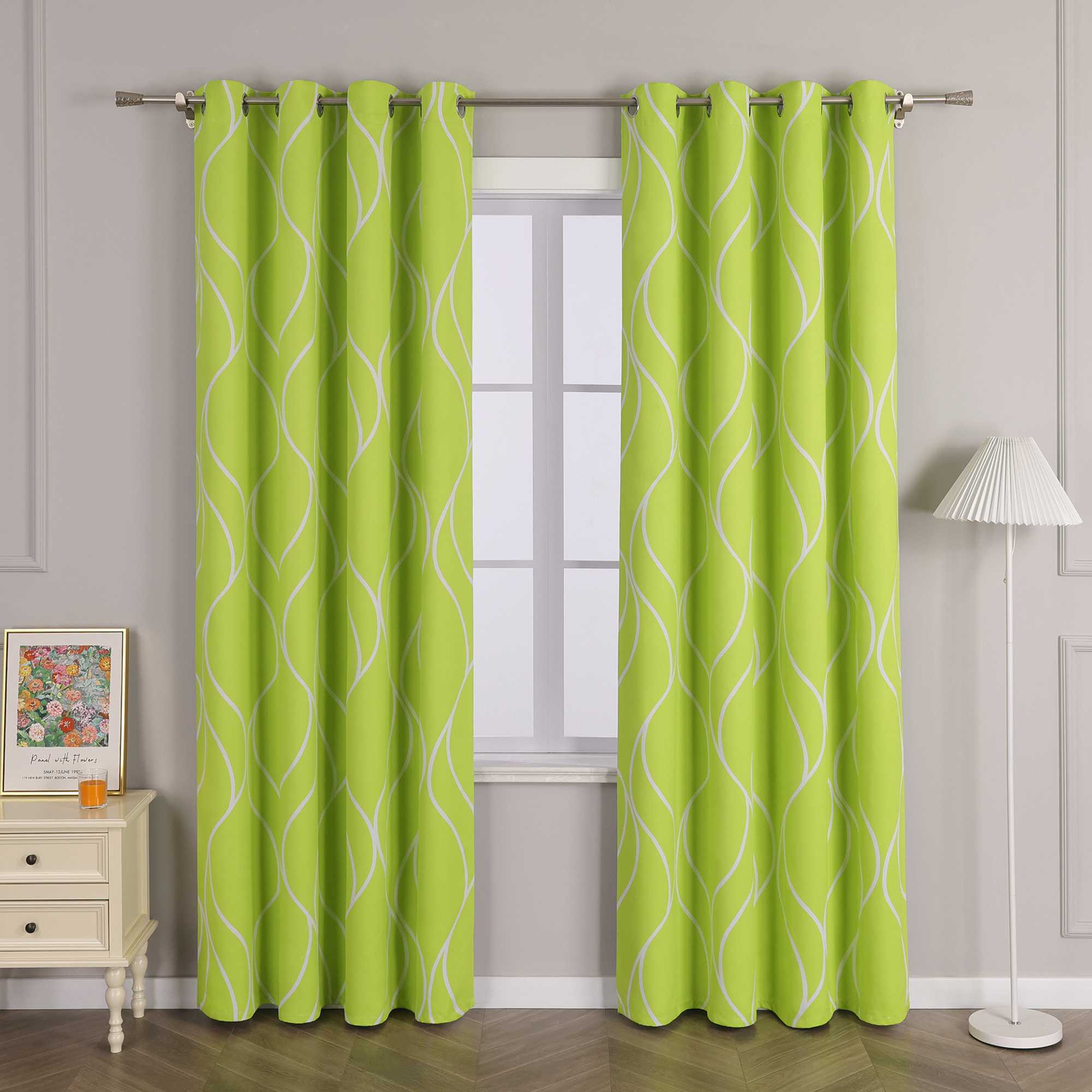 Blackout Grommet Curtain with Wave Pattern 1 Piece - Green, W x H 135 x 175cm