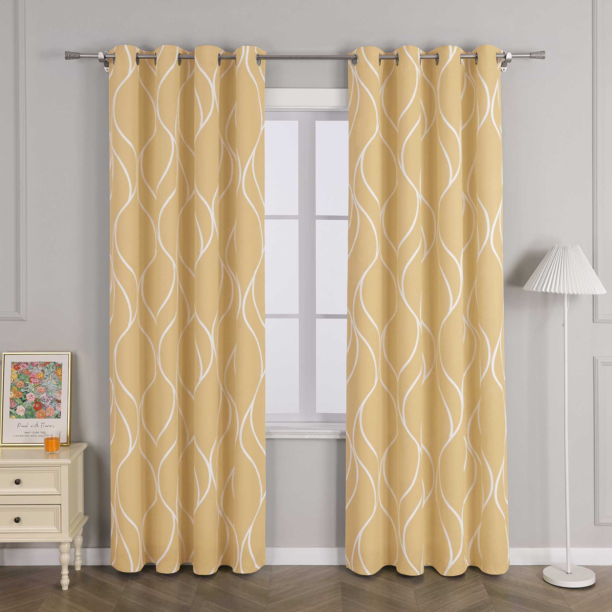 Blackout Grommet Curtain with Wave Pattern 1 Piece - Brown, W x H 135 x 225cm