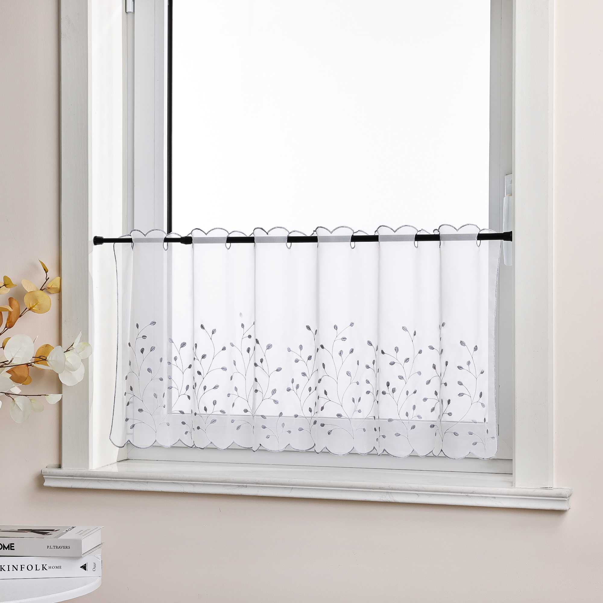 Cafe Curtain with Floral Embroidery/ Voile with Eyelet Header Country Style 1 Piece - Red, H x W 30 x 90cm