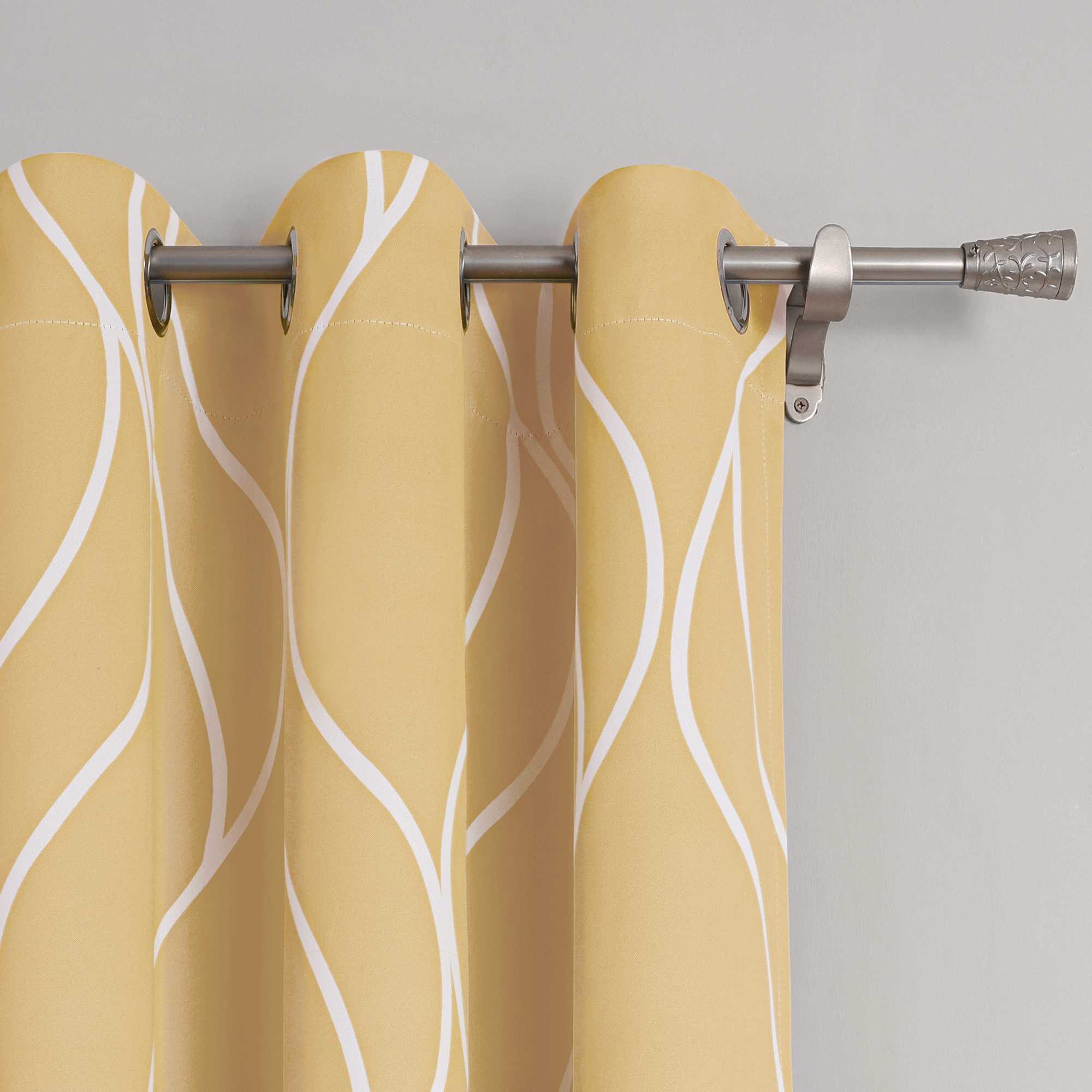 Blackout Grommet Curtain with Wave Pattern 1 Piece - Gray, W x H 135 x 145cm