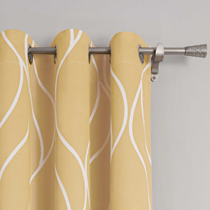 Blackout Grommet Curtain with Wave Pattern 1 Piece - Gray, W x H 135 x 145cm