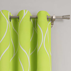 Blackout Grommet Curtain with Wave Pattern 1 Piece - Green, W x H 135 x 245cm