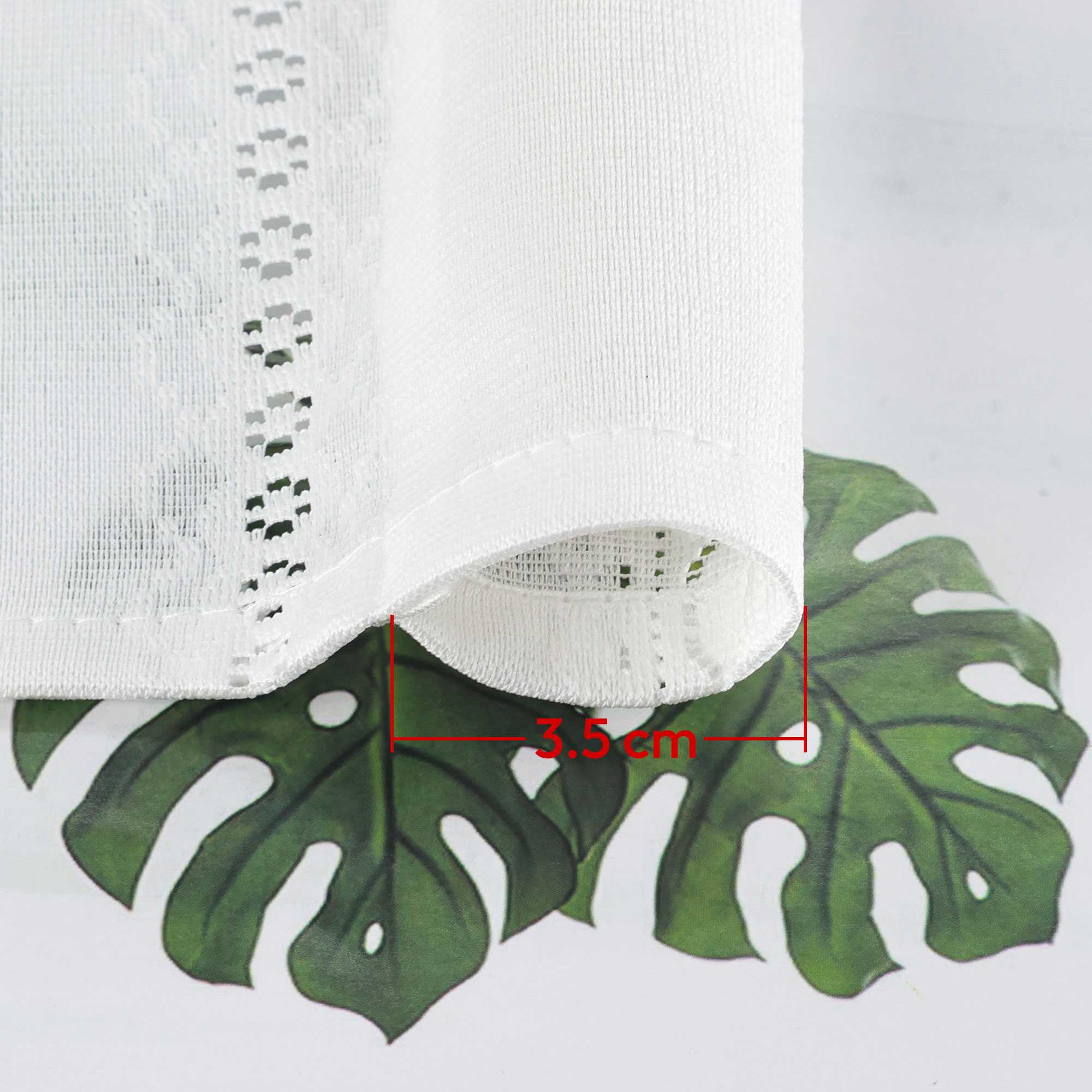 Sheer Cafe Curtain with Diamond Embossing and Tassel 1 Piece - White, H x W 45 x 140cm
