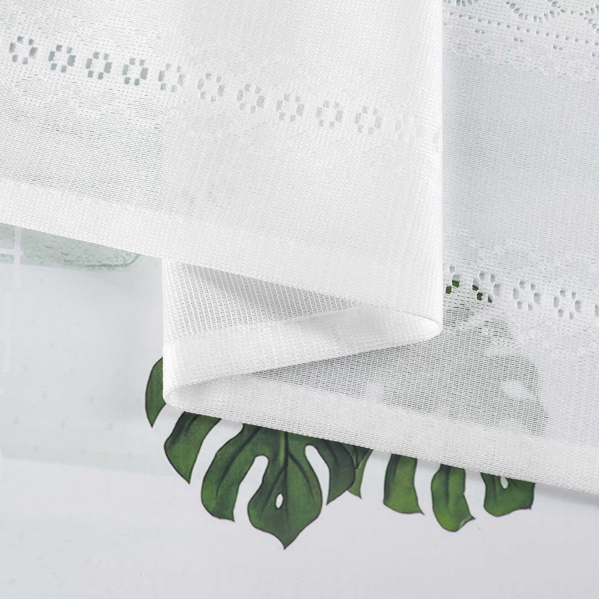 Sheer Cafe Curtain with Diamond Embossing and Tassel 1 Piece - White, H x W 60 x 90cm