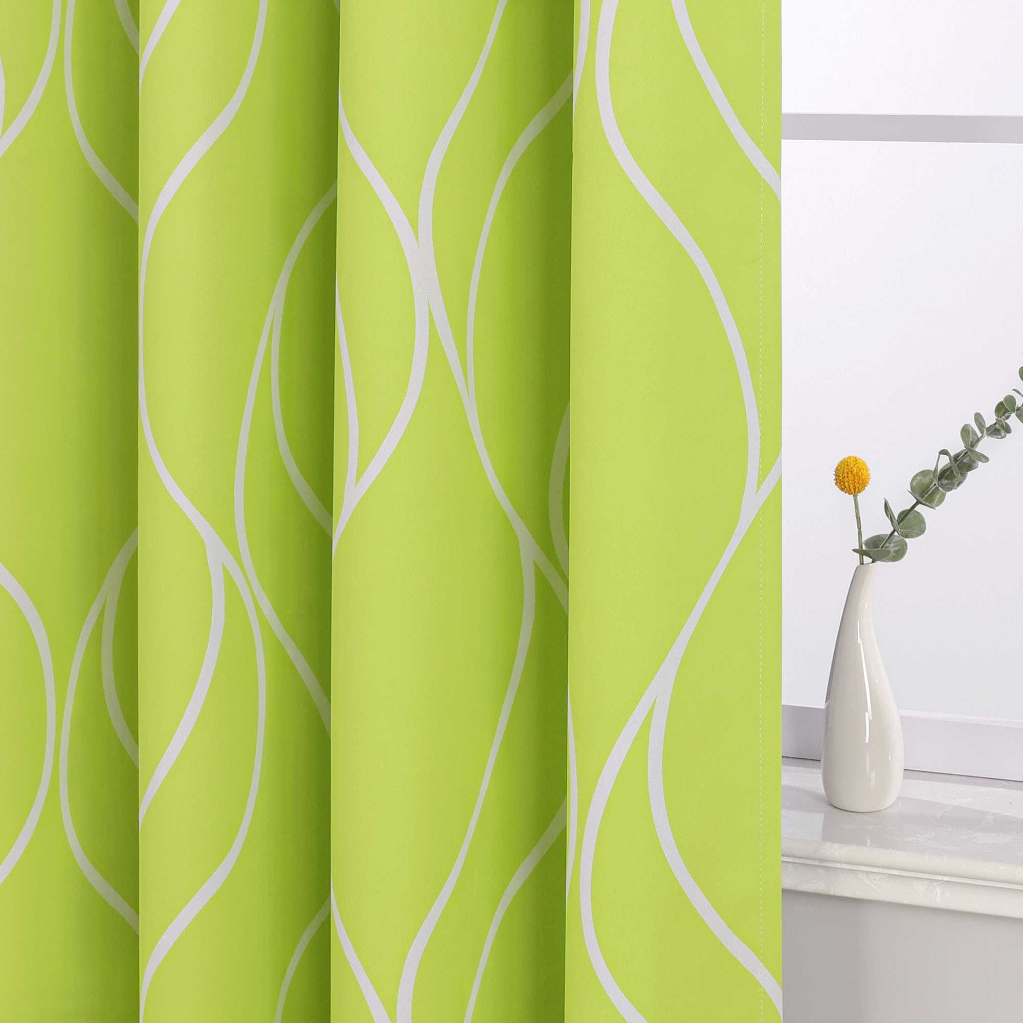Blackout Grommet Curtain with Wave Pattern 1 Piece - Green, W x H 135 x 225cm
