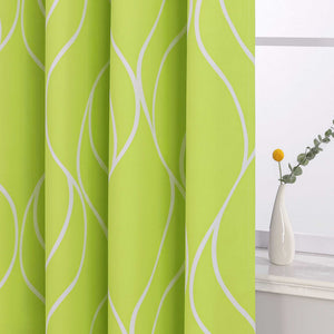 Blackout Grommet Curtain with Wave Pattern 1 Piece - Green, W x H 135 x 225cm