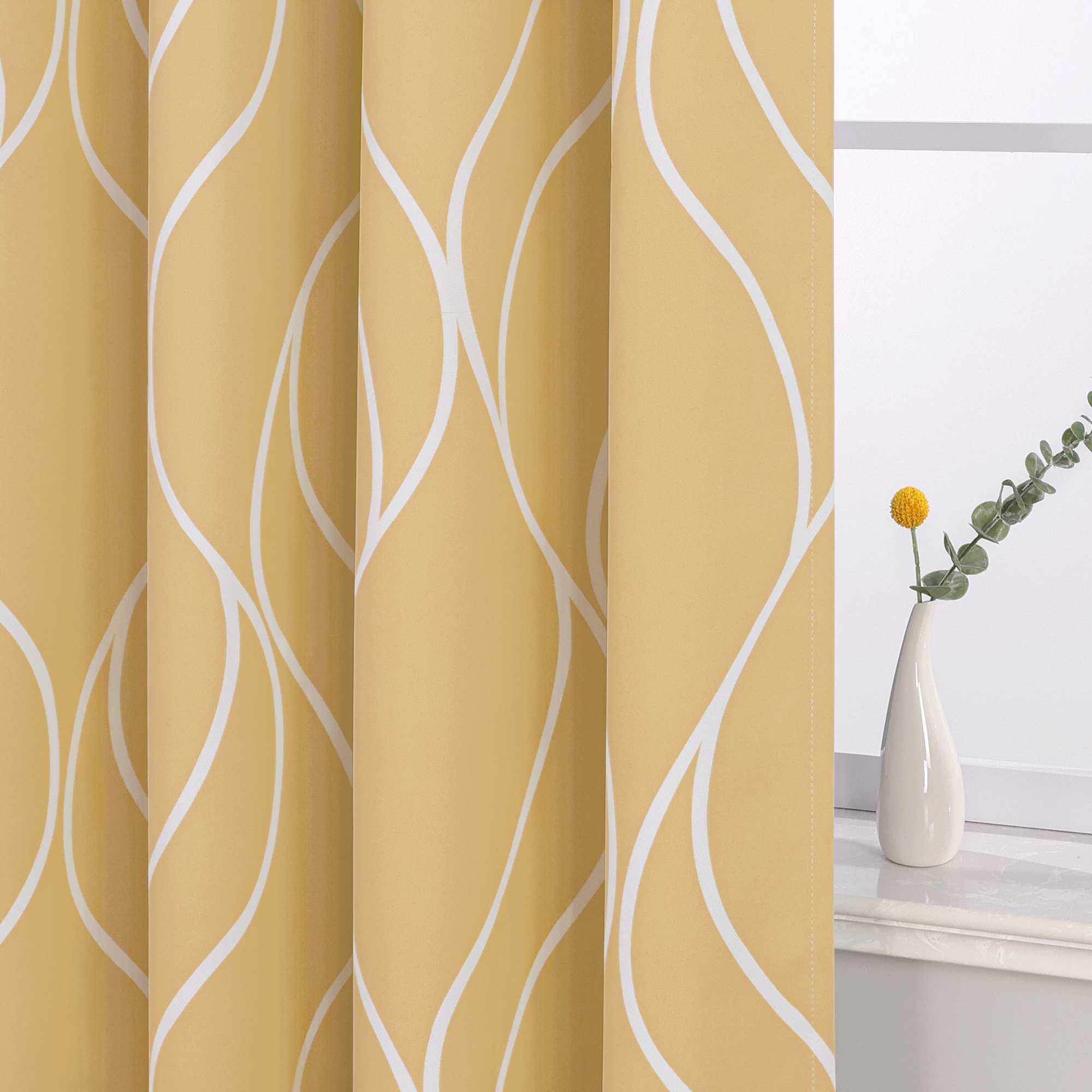 Blackout Grommet Curtain with Wave Pattern 1 Piece - Brown, W x H 135 x 245cm