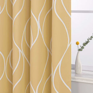 Blackout Grommet Curtain with Wave Pattern 1 Piece - Brown, W x H 135 x 245cm