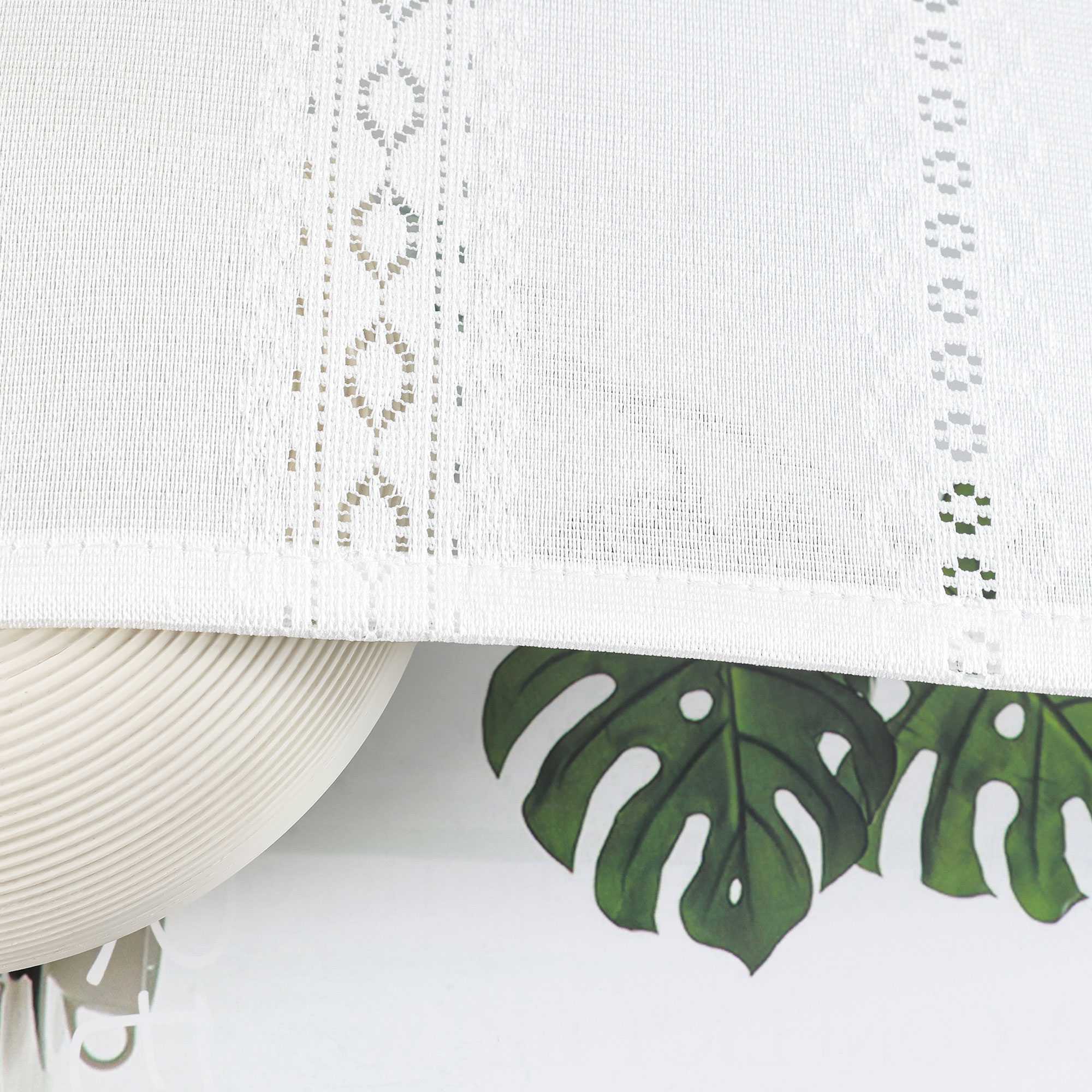Sheer Cafe Curtain with Diamond Embossing and Tassel 1 Piece - White, H x W 60 x 120cm